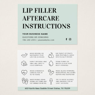 Any Colour Mint Lip Filler Botox Aftercare Card