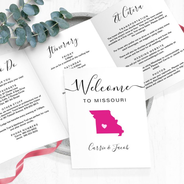 Any Colour Missouri Map Wedding Welcome Itinerary Tri-Fold Programme (Missouri Wedding Welcome Letter & Itinerary)