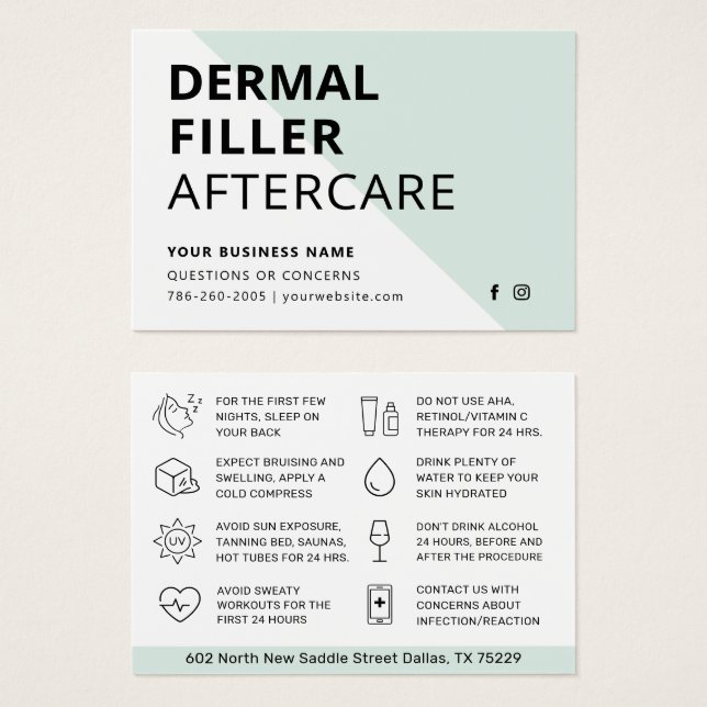 Any Colour Modern Dermal Filler Aftercare Card  (Front & Back)