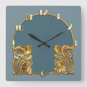 Any Colour Monotone Art Deco Gold Design Square Wall Clock