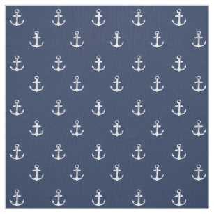Any Colour   Navy and White Nautical Anchor Print Fabric