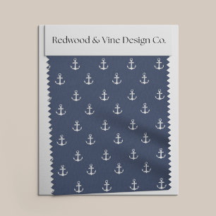 Any Colour   Navy and White Nautical Anchor Print Fabric