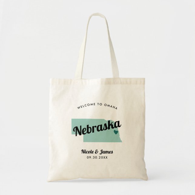 Any Colour Nebraska Map Wedding Welcome Bag, Tote Bag (Front)