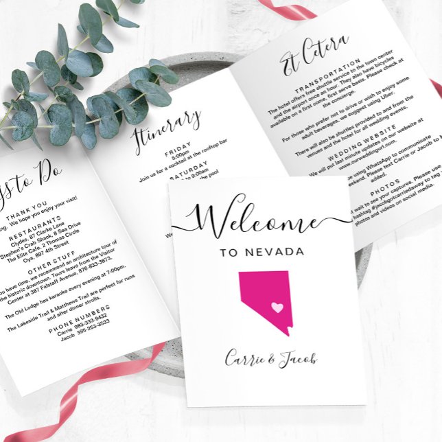 Any Colour Nevada Map Wedding Welcome Itinerary Tri-Fold Programme (Nevada Wedding Welcome Letter)