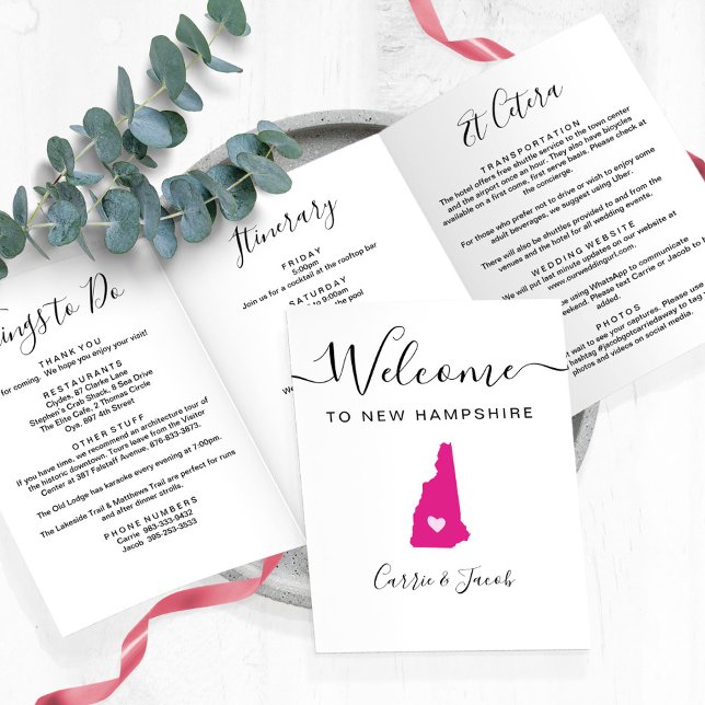 Any Colour New Hampshire Wedding Welcome Itinerary Tri-Fold Programme (New Hampshire Wedding Welcome Letter & Itinerary)
