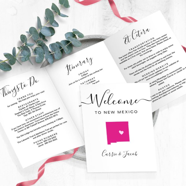 Any Colour New Mexico Wedding Welcome Itinerary Tri-Fold Programme (New Mexico Wedding Welcome Itinerary & Letter
)