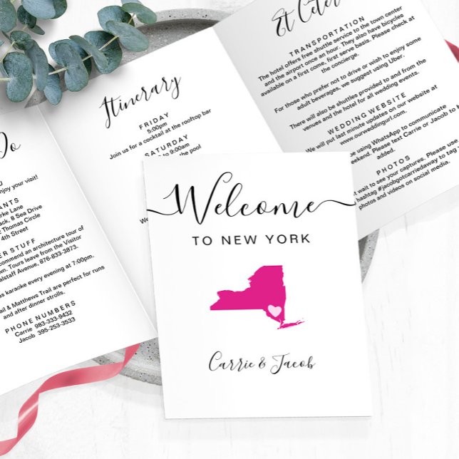 Any Colour New York Map Wedding Welcome Itinerary Tri-Fold Programme (New York Wedding Welcome Itinerary and Letter
)
