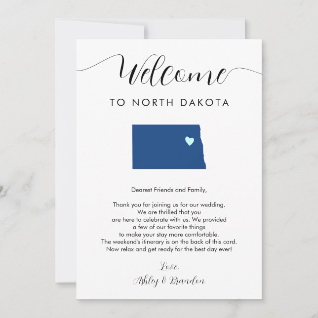 Any Colour North Dakota Wedding Welcome Itinerary (Front)