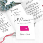 Any Colour North Dakota Wedding Welcome Itinerary Tri-Fold Programme<br><div class="desc">Welcome guests to your wedding with this tri-fold card. There is plenty of room to include your itinerary, restaurant suggestions, things to do, and contact info. There is space for a photo on the back of the card. All text may be customised, including the heading. You may edit the colours...</div>