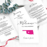Any Colour Oklahoma Map Wedding Welcome Itinerary Tri-Fold Programme<br><div class="desc">Welcome guests to your wedding with this tri-fold card. There is plenty of room to include your itinerary, restaurant suggestions, things to do, and contact info. There is space for a photo on the back of the card. All text may be customised, including the heading. You may edit the colours...</div>