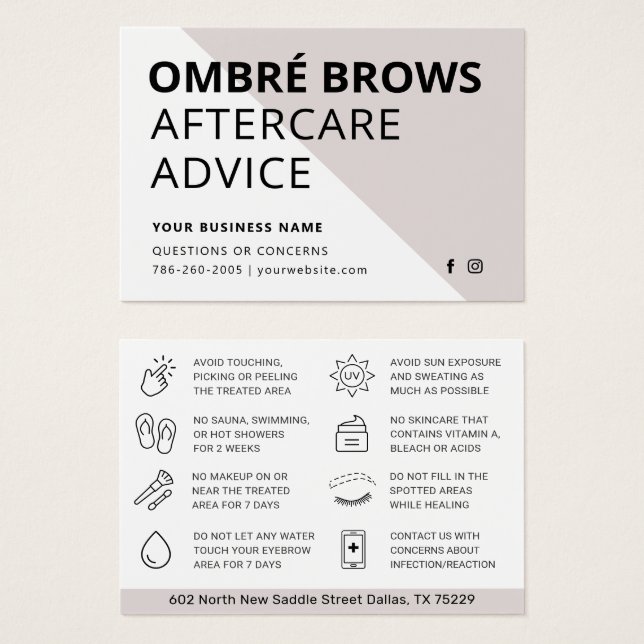 Any Colour Ombre Powder Brows Aftercare Card (Front & Back)
