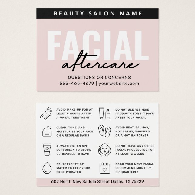 Any Colour Pastel Facial Aftercare Instruction Car (Front & Back)