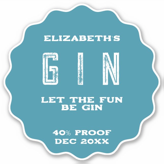 Any Colour Personalised Gin Sticker (Front)