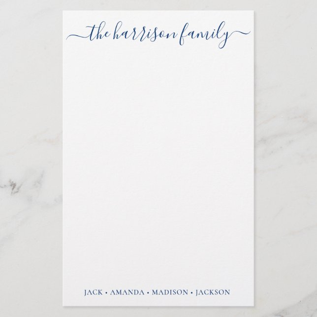 Any Colour Personalised Script Family Stationery (Front)
