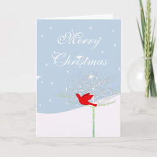 Any Colour Red Periwinkle Christmas Bird Holiday Card
