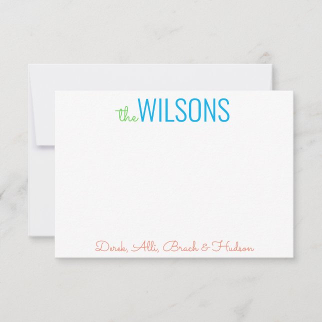 Any Colour - Script & Block Family Note Cards (Front)