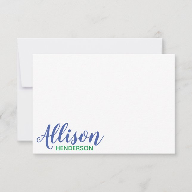 Any Colour - Script & Block Personalised Note Card (Front)