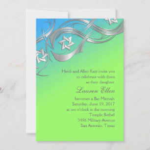 Any Colour Silver Star Swag Bat Mitzvah Invitation