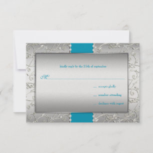 Any Colour Silver Swirl Wedding RSVP Card