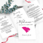 Any Colour South Carolina Wedding Welcome Itinerar Tri-Fold Programme<br><div class="desc">Welcome guests to your wedding with this tri-fold card. There is plenty of room to include your itinerary, restaurant suggestions, things to do, and contact info. There is space for a photo on the back of the card. All text may be customised, including the heading. You may edit the colours...</div>