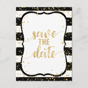 Any Colour Stripes & Gold Wedding Save the Date Announcement Postcard