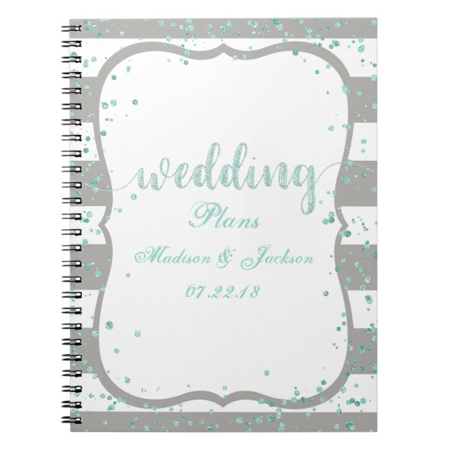 Any Colour Stripes & Mint Confetti Wedding Planner Spiral Notebook (Front)