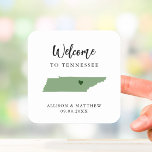 Any Colour Tennessee Wedding Welcome Bag Square Sticker<br><div class="desc">Wedding weekend welcome sticker for guests to your wedding, featuring image of Tennessee. You may edit the colours for any part of this design, as well as move the heart to the location of your wedding. To change colours, click personalise and then "edit using the design tool." Select the element...</div>