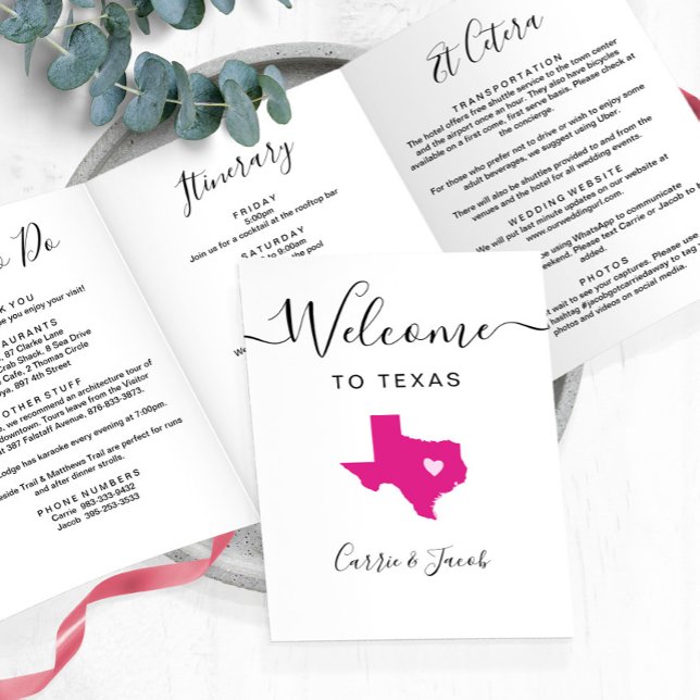 Any Colour Texas Wedding Welcome Itinerary Tri-Fold Programme (Texas wedding welcome letter & itinerary)