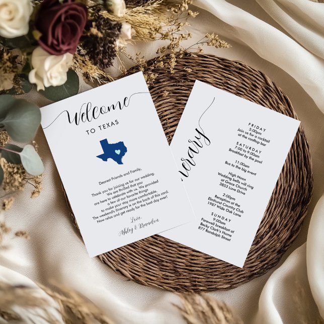 Any Colour Texas Wedding Welcome Letter & Itinerar (Creator Uploaded)