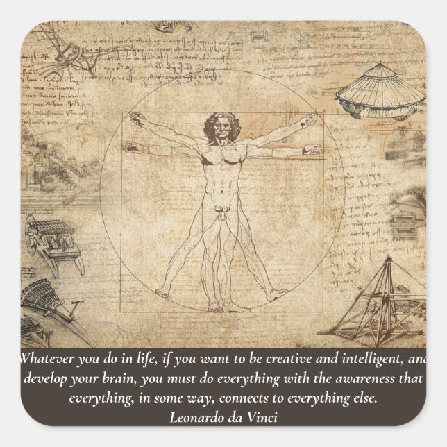 Any Colour/Text Vitruvian Man Leonardo da Vinci Ar Square Sticker (Front)