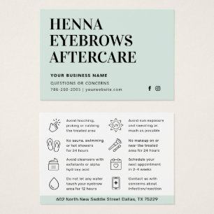 Any Colour Tint Henna Brows Aftercare Card Advice