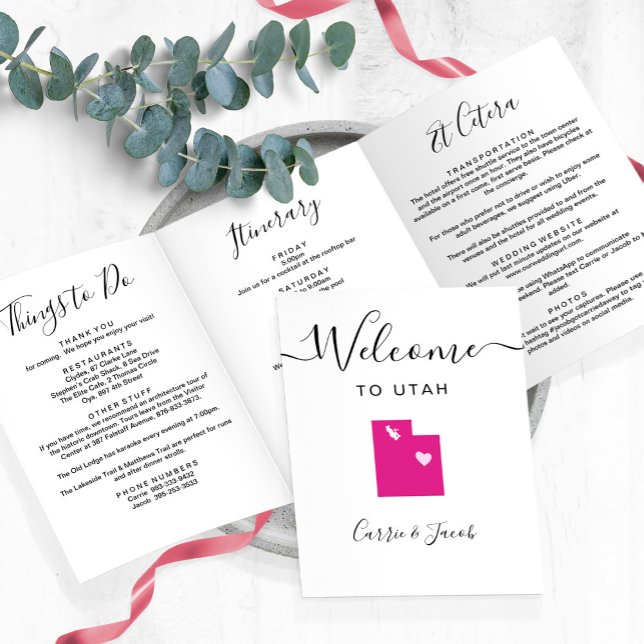 Any Colour Utah Wedding Welcome Itinerary & Letter Tri-Fold Programme (Utah Wedding Welcome Letter and Itinerary
)