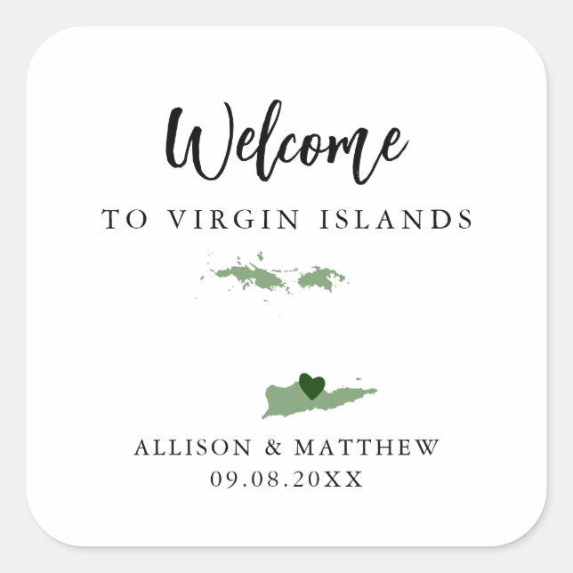 Any Colour Virgin Islands Wedding Welcome Bag Square Sticker (Front)