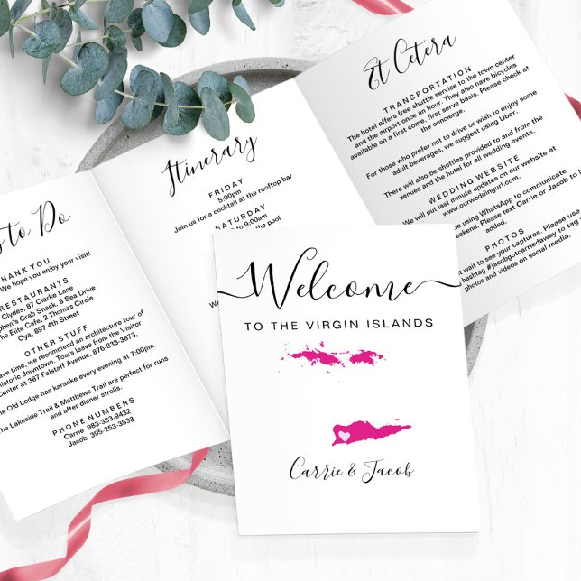 Any Colour Virgin Islands Wedding Welcome Itinerar Tri-Fold Programme (The Virgin Islands Wedding Welcome Letter & Itinerary)