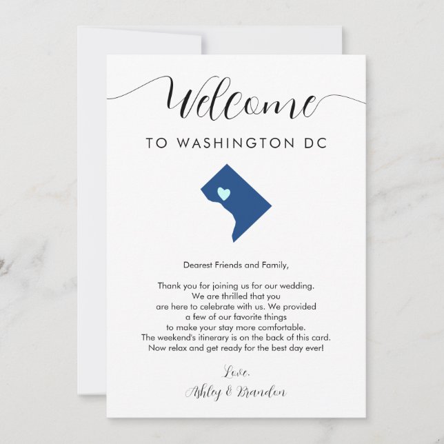 Any Colour Washington DC Wedding Welcome Itinerary (Front)