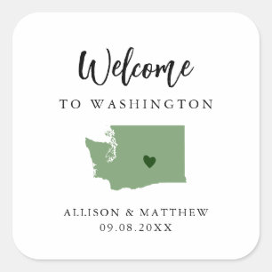 Any Colour Washington State Wedding Welcome Bag Square Sticker