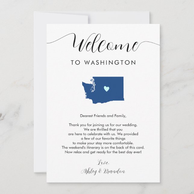 Any Colour Washington Wedding Welcome Itinerary (Front)