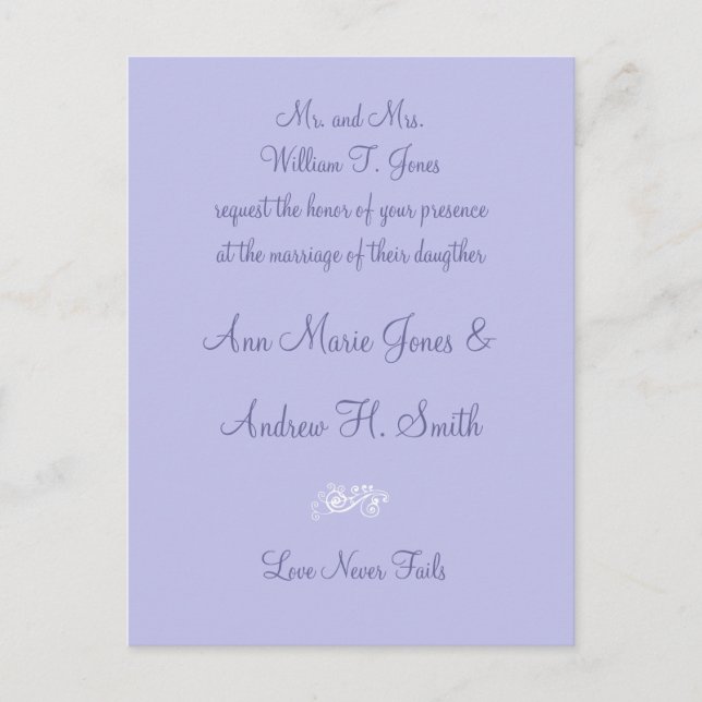 Any Colour Wedding Periwinkle Blue Invitation Postcard (Front)