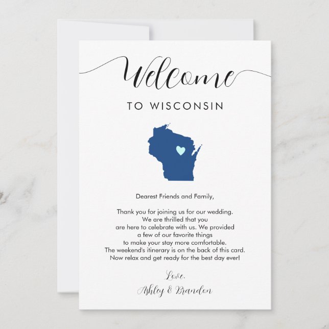 Any Colour Wisconsin Wedding Welcome Itinerary (Front)
