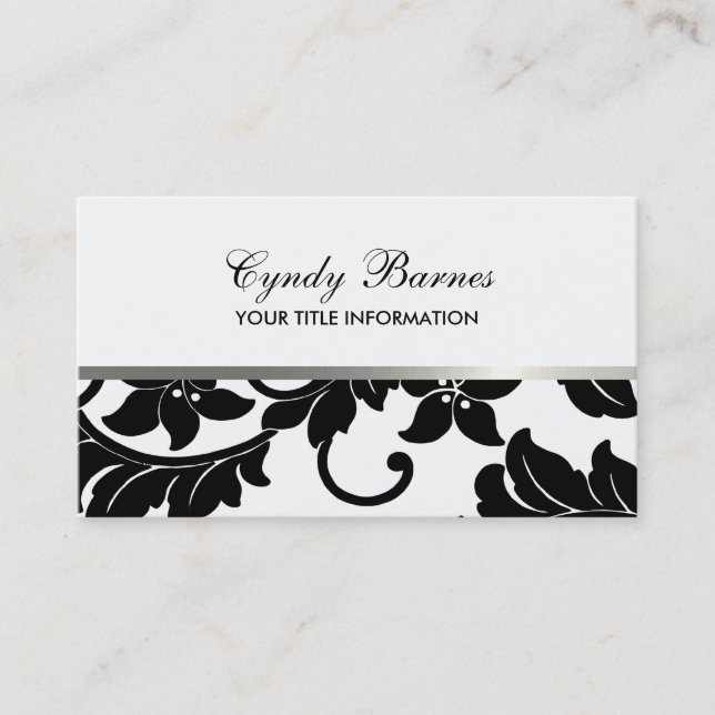 Any Colour with Black and White Damask Business Card (Front)