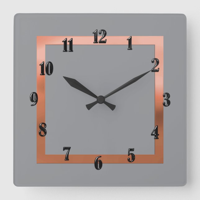 Any Colour with Copper Border Square Wall Clock (Front)