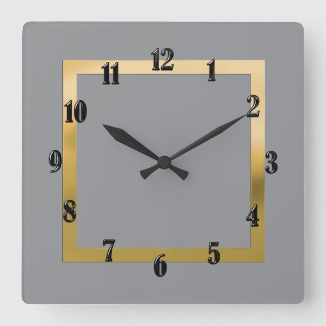 Any Colour with Gold Border Square Wall Clock (Front)