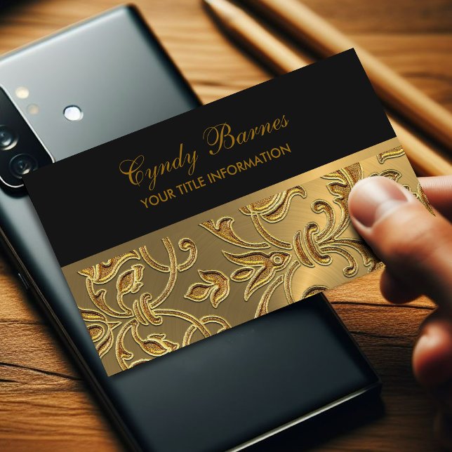 Any Colour with Gold Damask Business Card (Creator Uploaded)