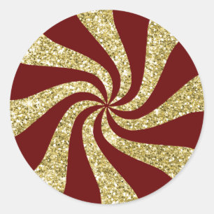 Any Colour with Gold Glitter Peppermint Swirl Classic Round Sticker
