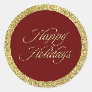 Any Colour with Gold "Happy Holidays" Classic Round Sticker