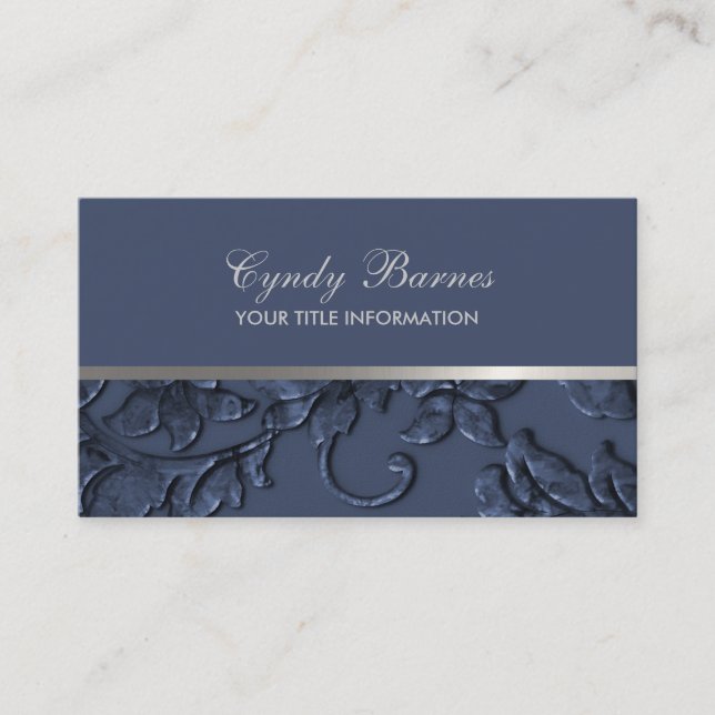 Any Colour with Navy Damask Business Card (Front)