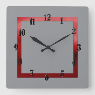 Any Colour with Red Border Square Wall Clock
