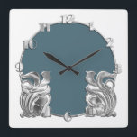 Any Colour with White Art Deco Silver Design Square Wall Clock<br><div class="desc">Any Colour with White Art Deco Silver Design
Designed by Umua. Printed and shipped by Zazzle or its partners.</div>