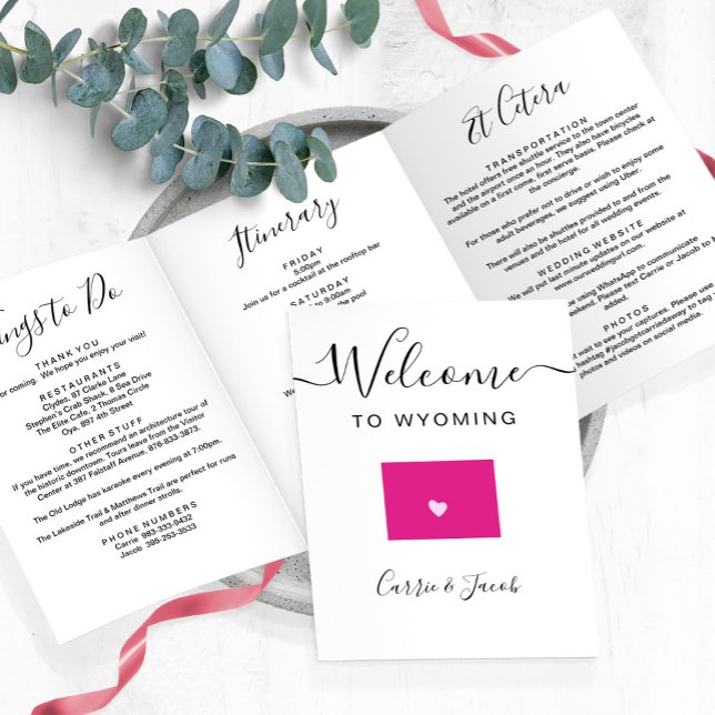 Any Colour Wyoming Map Wedding Welcome Itinerary Tri-Fold Programme (Wyoming Wedding Welcome Letter & Itinerary)