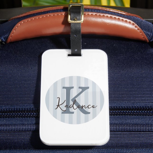 Any Colours Blue Striped Circle Monogram Luggage Tag (Front Insitu 2)